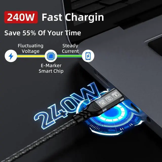 Alt view image 2 of 7 - Short Thunderbolt 4 USB C Cable 0.5M/1.65ft, USB4 Braided Cable 40Gbps Data Transfer, 8K@60Hz Video PD 240W Fast Charging Compatible with Thunderbolt 4/3 MacBook Pro SSD eGPU