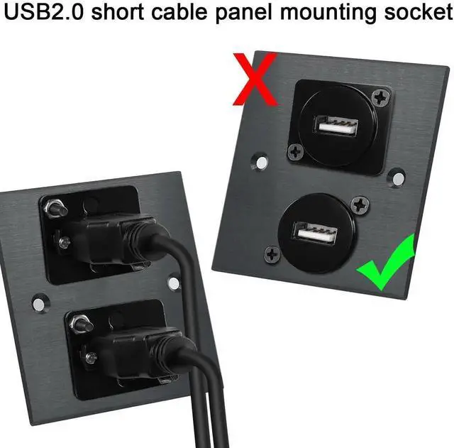 Alt view image 3 of 6 - USB 2.0 Panel Mount Cable 23cm/9in, USB 2.0 Female to Female Coupler Socket D/XLR Panel Mount Adapter for Data Transfer Charging Port Extension