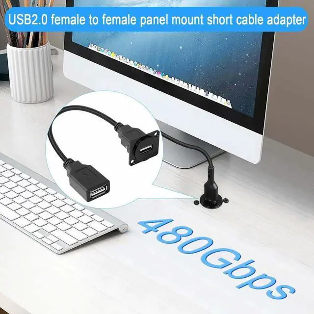 Alt view image 6 of 6 - USB 2.0 Panel Mount Cable 23cm/9in, USB 2.0 Female to Female Coupler Socket D/XLR Panel Mount Adapter for Data Transfer Charging Port Extension