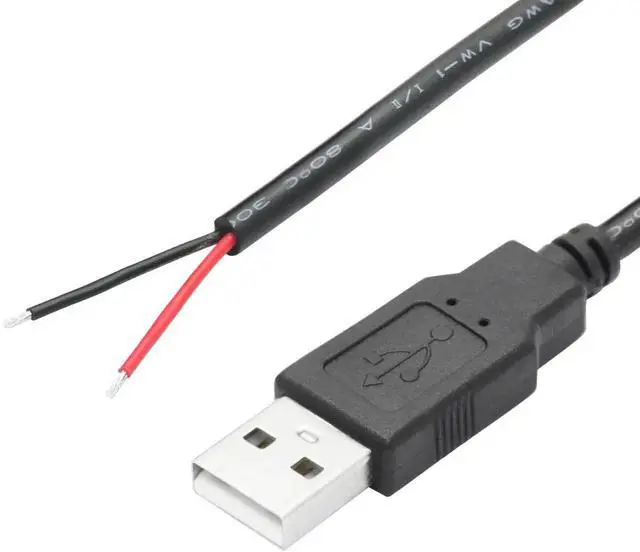 Alt view image 7 of 7 - 2Pcs 11 Inch USB A Male to 2 Pin Bare Wire Power Cord, 20AWG 5V 5A Open End 2 Pin Pigtail Cable for USB Equipment DIY Install Replacement Repair