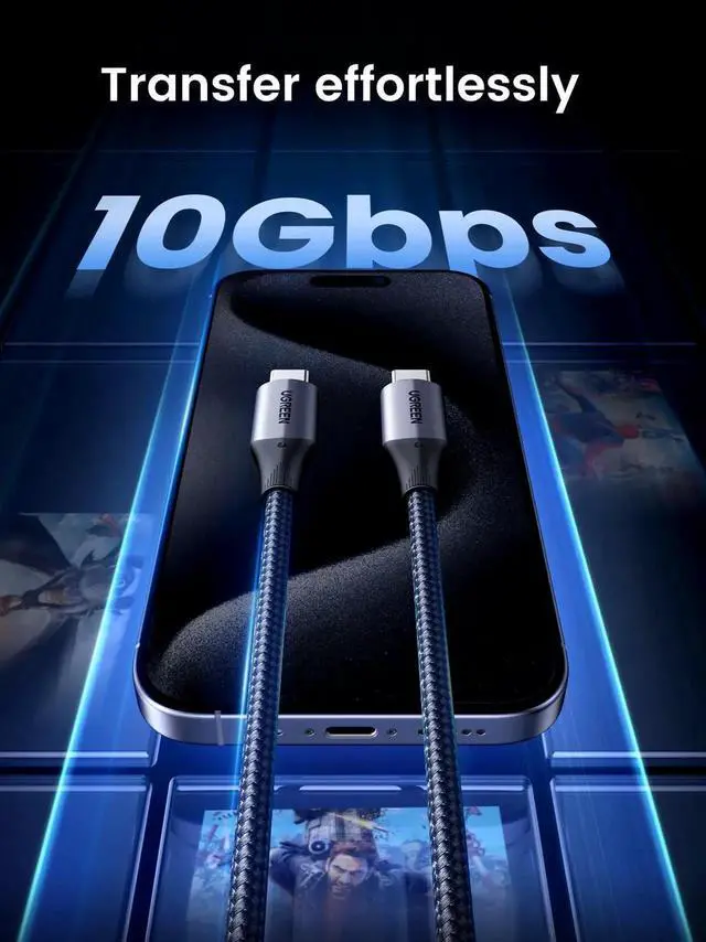Alt view image 5 of 7 - UGREEN 3.3FT USB C to USB C Cable, USB 3.2 Gen 2 10Gbps Data Transfer, 240W PD Fast Charging, 4K@60Hz Video Monitor Cable Compatible with iPhone 17 16, Samsung Galaxy S25 S24, MacBook Pro, iPad Pro, D