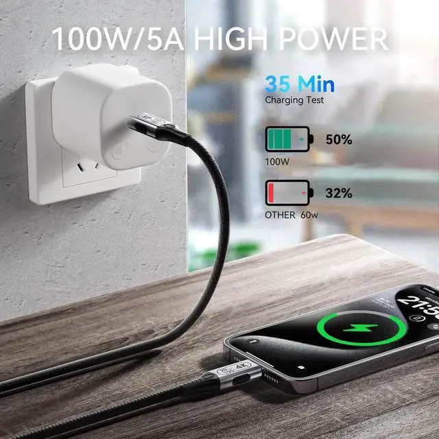 Alt view image 4 of 7 - 16.4FT/5M USB-C to USB-C Cable, 20Gbps Data Transfer, 4K@60Hz Video Output, 100W PD Fast Charging, Durable Braided Nylon USB C Cable for Laptop, Phone, Tablet, Monitor
