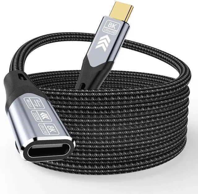 Main image of 6.6FT Long USB-C Extension Cable, USB C Male to Female Extender, 40Gbps High Speed Compatible with Thunderbolt 4, 8K Video Display, 100W PD Fast Charging for Docking Station, Laptop, Monitor