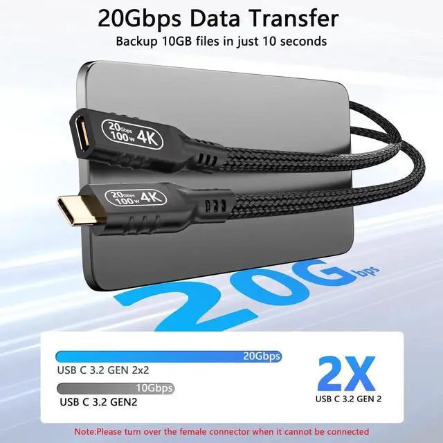Alt view image 3 of 7 - 16.5FT/5M USB C Extension Cable, USB 3.2 Male to Female Extender, 20Gbps Data Transfer, 100W PD Fast Charging, 4K@60Hz UHD Video Extension Cord for USB-C Monitor, Laptop, Phone