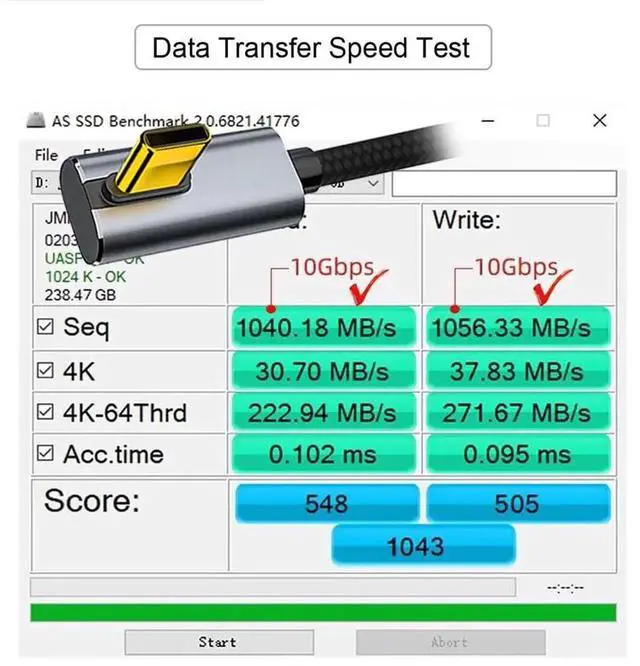Alt view image 5 of 7 - 90 Degree Angled USB3.1 Gen 2 USB-C to USB-C Cable, Low Profile Male to Male, 3M/9.8FT, 10Gbps Data, 100W PD Fast Charging, 4K@60Hz Video Extension Cord for Laptop Phone