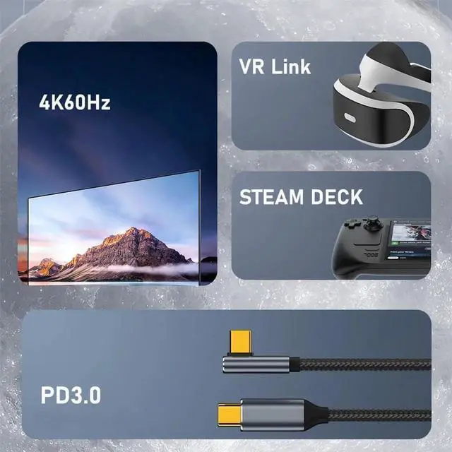 Alt view image 4 of 7 - 90 Degree Angled USB3.1 Gen 2 USB-C to USB-C Cable, Low Profile Male to Male, 3M/9.8FT, 10Gbps Data, 100W PD Fast Charging, 4K@60Hz Video Extension Cord for Laptop Phone