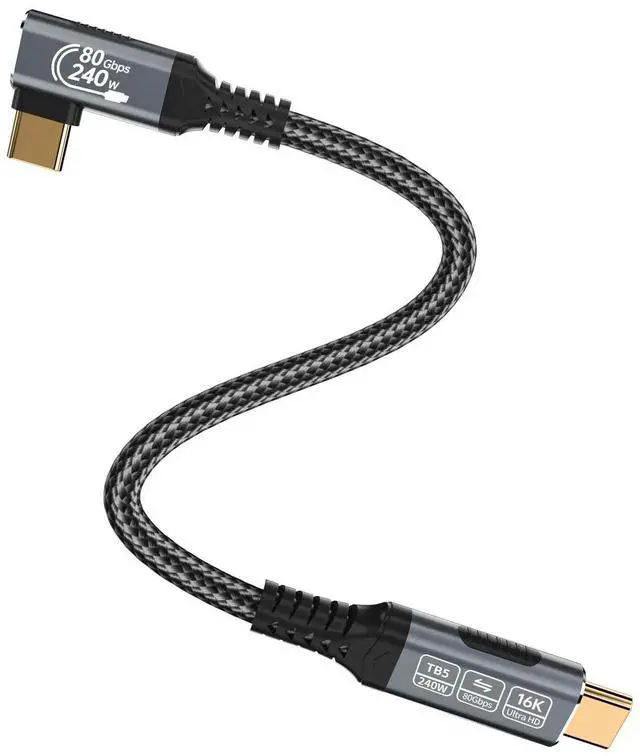 Main image of 1ft 90 Degree Right Angle USB C Cable, Thunderbolt 5 Compatible Braided Cable, 240W PD Charging, 80Gbps Data, 8K/16K 60Hz USB C Monitor Cable for Thunderbolt 4 USB-C Devices