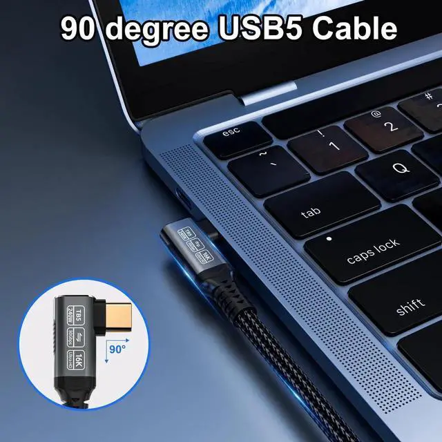 Alt view image 7 of 7 - 1ft 90 Degree Right Angle USB C Cable, Thunderbolt 5 Compatible Braided Cable, 240W PD Charging, 80Gbps Data, 8K/16K 60Hz USB C Monitor Cable for Thunderbolt 4 USB-C Devices