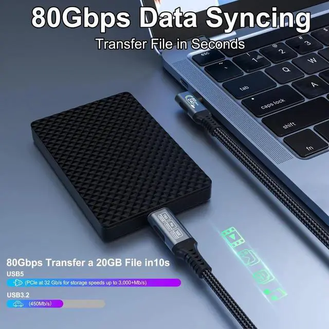 Alt view image 6 of 7 - 1ft 90 Degree Right Angle USB C Cable, Thunderbolt 5 Compatible Braided Cable, 240W PD Charging, 80Gbps Data, 8K/16K 60Hz USB C Monitor Cable for Thunderbolt 4 USB-C Devices