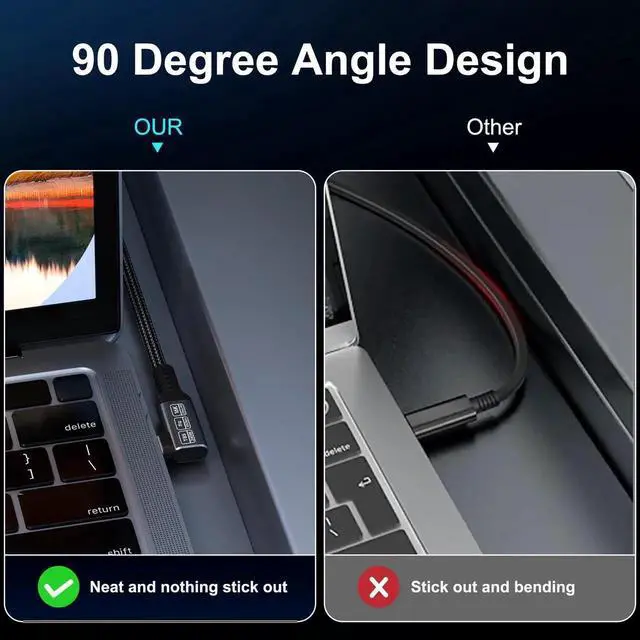 Alt view image 4 of 7 - 1ft 90 Degree Right Angle USB C Cable, Thunderbolt 5 Compatible Braided Cable, 240W PD Charging, 80Gbps Data, 8K/16K 60Hz USB C Monitor Cable for Thunderbolt 4 USB-C Devices