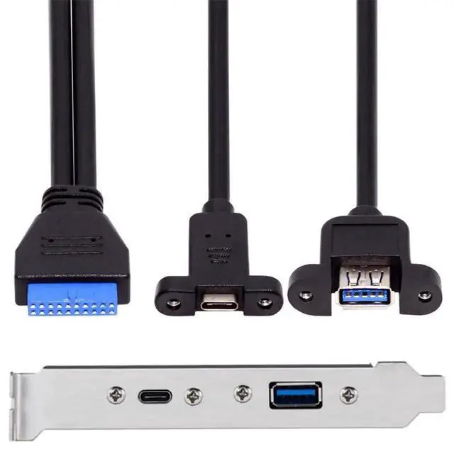 Alt view image 2 of 7 - 50cm USB3.0 Motherboard 19/20Pin to USB-C & USB 3.0 Dual Female Ports Cable, 5Gbps High Speed PCI-E Back Panel Expansion Cable for Desktop Motherboard
