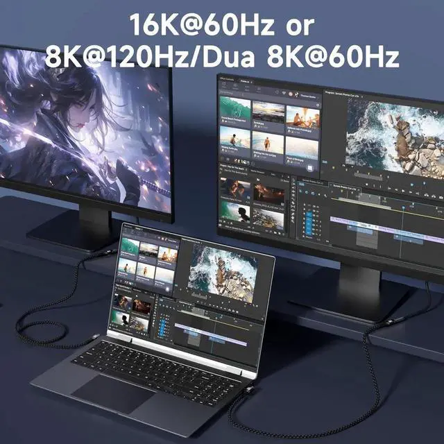 Alt view image 6 of 7 - 1FT 90 Degree Right Angle USB C Cable, Compatible with Thunderbolt 5/4, 80Gbps High Speed Data Transfer, 240W PD Fast Charging, 16K@60Hz / 8K@120Hz Video Output for Monitor Display
