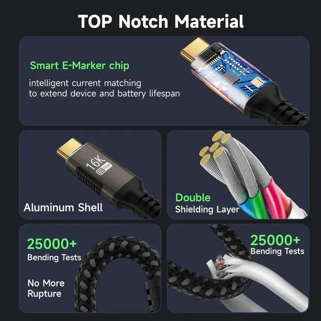 Alt view image 4 of 7 - 1FT 90 Degree Right Angle USB C Cable, Compatible with Thunderbolt 5/4, 80Gbps High Speed Data Transfer, 240W PD Fast Charging, 16K@60Hz / 8K@120Hz Video Output for Monitor Display
