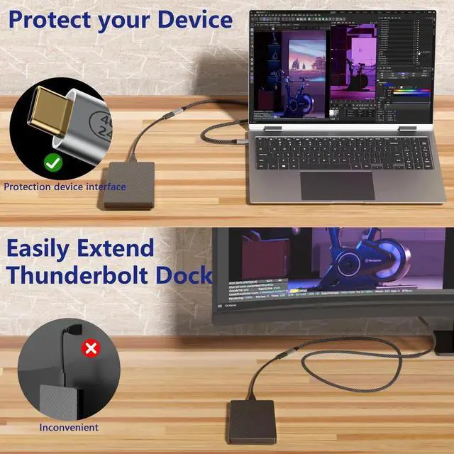 Alt view image 2 of 7 - 3.3FT/1M USB C Extension Cable, Thunderbolt 4 Compatible USB4 Cable, 40Gbps Data Transfer, 240W Fast Charging, 8K@60Hz & 4K@120Hz Ultra HD Video USB C Male to Female Extender for Monitor