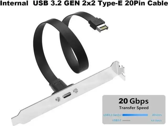 Alt view image 7 of 7 - 20Gbps USB 3.2 Gen 2x2 Flat Cable, Internal 20-Pin Type-E to USB-C Panel Mount Adapter Extension Cable