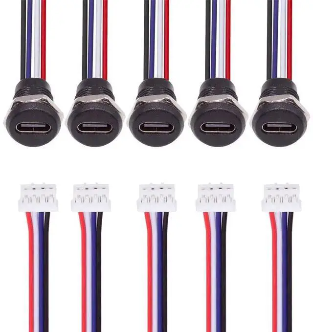 Main image of 5Pcs DIY OEM Type C Female Socket to 4Pin Header Cable, 24AWG 2.0mm Pitch Panel Mount USB-C DC 5V Power Data Cable