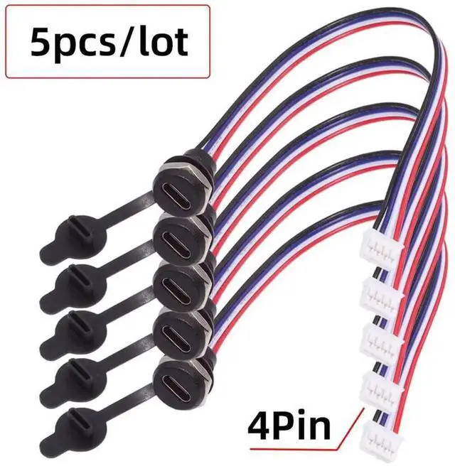 Alt view image 7 of 7 - 5Pcs DIY OEM Type C Female Socket to 4Pin Header Cable, 24AWG 2.0mm Pitch Panel Mount USB-C DC 5V Power Data Cable
