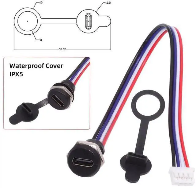 Alt view image 2 of 7 - 5Pcs DIY OEM Type C Female Socket to 4Pin Header Cable, 24AWG 2.0mm Pitch Panel Mount USB-C DC 5V Power Data Cable