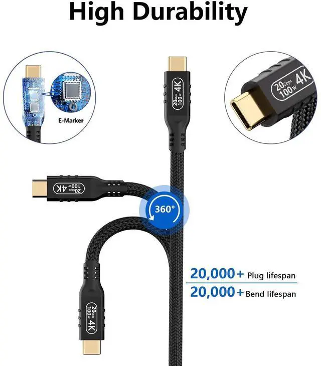 Alt view image 7 of 7 - 16.5FT/5M USB C 3.2 Gen 2 Cable, Type C to Type C Long Cable, 20Gbps Data Transfer, 100W PD Fast Charging, 4K@60Hz Video Cable for Monitor