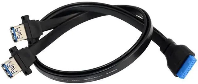 Alt view image 6 of 6 - 3.3ft/1m 2 Port USB 3.0 A Female Screw Panel Mount to Motherboard 20 Pin Flat Extension Cable