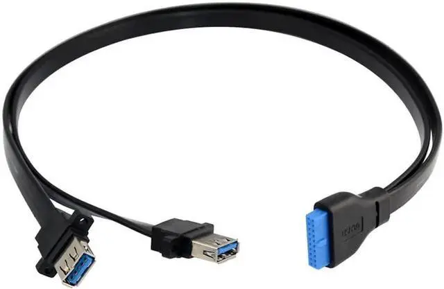 Alt view image 3 of 6 - 3.3ft/1m 2 Port USB 3.0 A Female Screw Panel Mount to Motherboard 20 Pin Flat Extension Cable