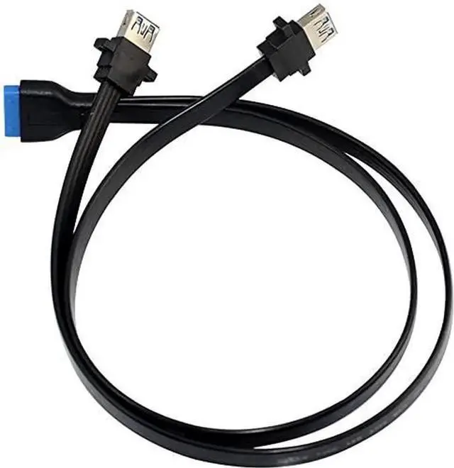 Alt view image 5 of 6 - 3.3ft/1m 2 Port USB 3.0 A Female Screw Panel Mount to Motherboard 20 Pin Flat Extension Cable