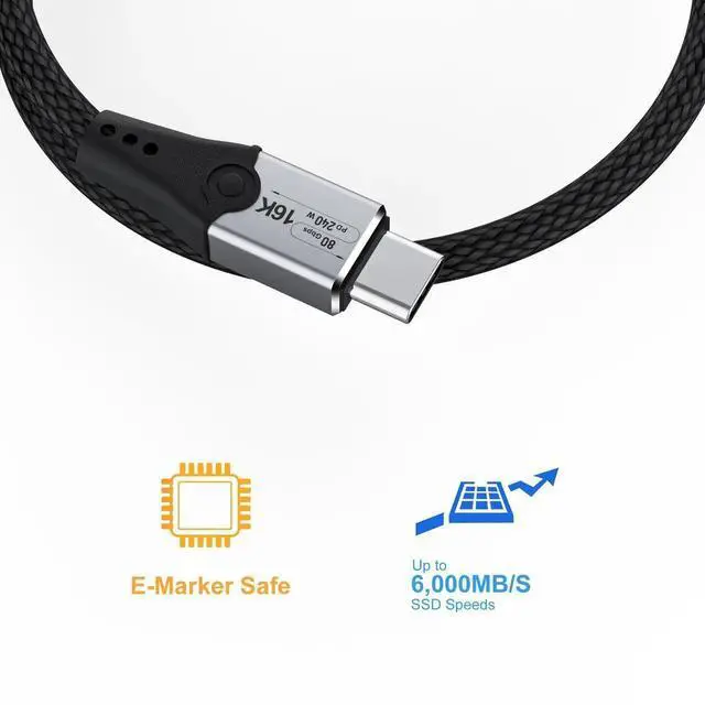 Alt view image 5 of 7 - 3.3 FT USB5 USB C to USB C Monitor Cable, 80Gbps Data Transfer, 16K/Dual 8K HD Display, 240W Fast Charging, Compatible with Thunderbolt 5/4/3, USB4