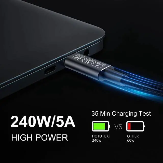 Alt view image 6 of 7 - 6.6FT Black USB-C Cable, USB 3.2 Gen 2, 20Gbps Data Transfer, 240W PD Fast Charging, 4K Video Transmission