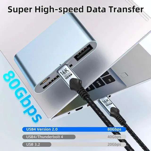 Alt view image 5 of 7 - 1FT/0.3M Short USB C to USB C Braided Cable, Compatible with Thunderbolt 5, 80Gbps Data Transfer, 16K/8K/4K Video, 240W PD Fast Charging, Backward Compatible with Thunderbolt 4/3