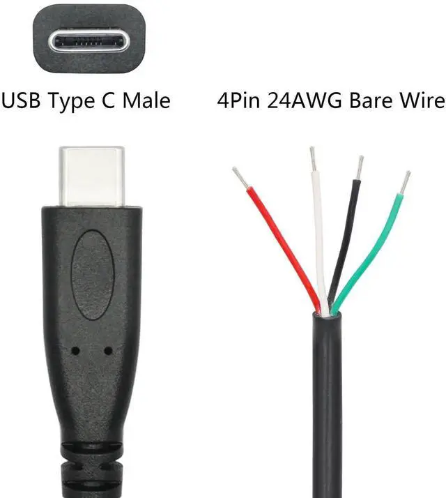 Alt view image 6 of 6 - 4Pcs 11Inch Short USB C Male to 4 Pin Bare Wire Cable, 5V/2A Type C Open End Pigtail Wire, Power & Data DIY Replacement Repair Cable for USB-C Equipment