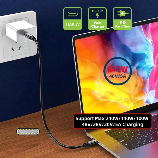 Alt view image 3 of 6 - 1.0M USB5.0 USB-C Male to Male Cable, 80Gbps Data Transfer, 240W PD Fast Charging, 16K@30Hz 8K@60Hz 5K@60Hz Video, Compatible with USB4.0 Thunderbolt 3/4/5