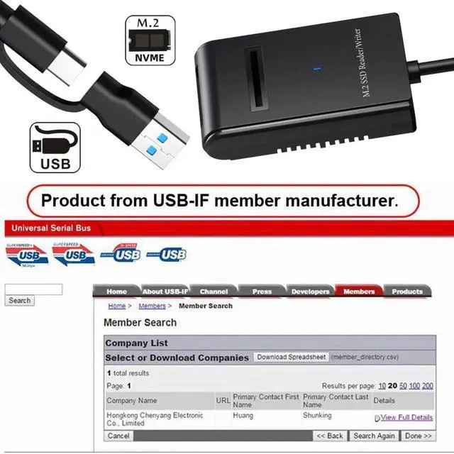 Alt view image 5 of 7 - USB 3.2 Gen2 10Gbps M.2 SSD Enclosure, USB-A & USB-C Dual Plug Horizontal Docking Cable, RTL9210B Chipset, Support M-Key NVMe & B+M Key SATA M.2 SSD