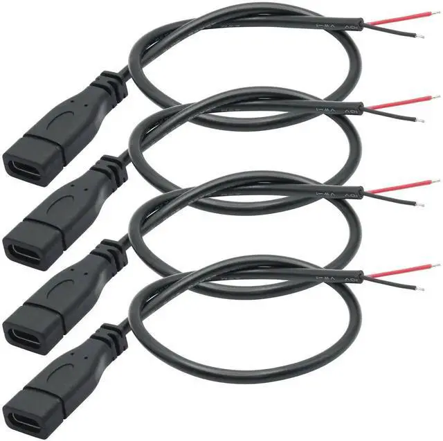 Main image of 4Pcs 9Inch/25cm Short USB C Female to 2 Pin Bare Wire Cable, 5V/3A Open End Pigtail Power Cord, DIY Replacement Repair Wire for USB-C Equipment Installation