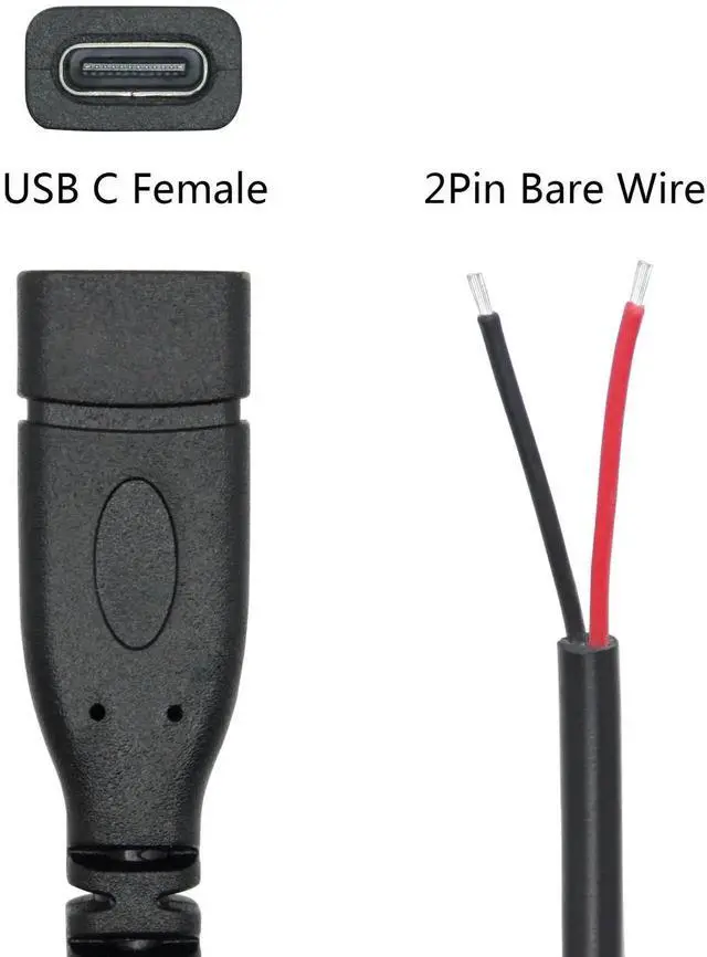 Alt view image 5 of 7 - 4Pcs 9Inch/25cm Short USB C Female to 2 Pin Bare Wire Cable, 5V/3A Open End Pigtail Power Cord, DIY Replacement Repair Wire for USB-C Equipment Installation