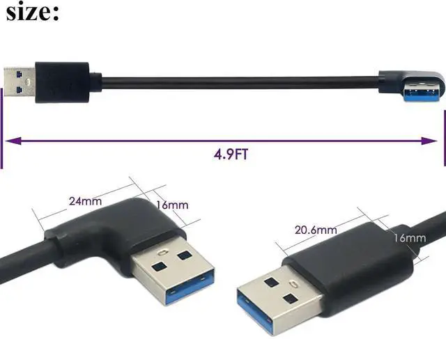 Alt view image 4 of 6 - 4.9FT USB 3.0 Right Angled A to A Cable, 90 Degree Type A Male to Male Cord, 5Gbps High Speed Data Transfer