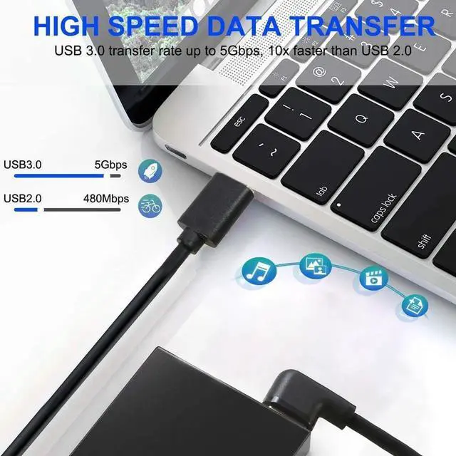 Alt view image 6 of 6 - 4.9FT USB 3.0 Right Angled A to A Cable, 90 Degree Type A Male to Male Cord, 5Gbps High Speed Data Transfer