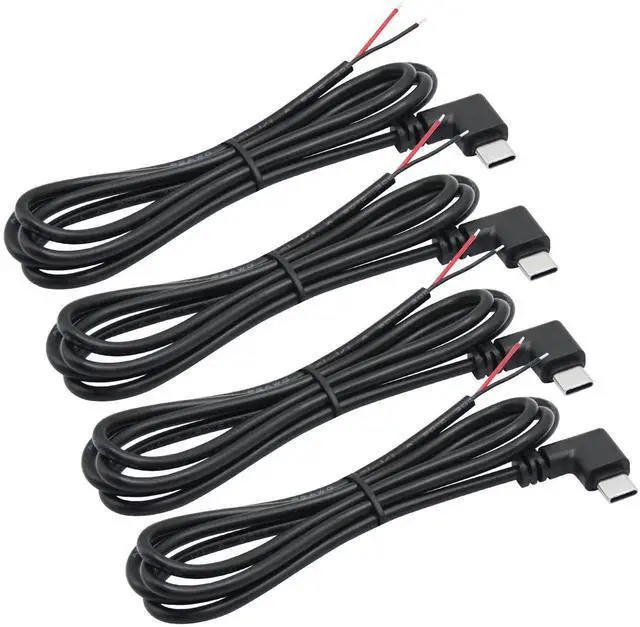 Main image of 4Pcs 90 Degree USB C to 2 Pin Bare Wire Cable, 1M/3FT Right Angle Type C Male Plug Pigtail Cord, 22AWG 5V/3A Open End Power Wire for DIY Installation Replacement Repair