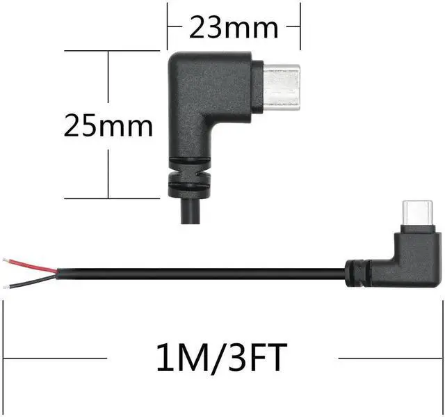 Alt view image 4 of 6 - 4Pcs 90 Degree USB C to 2 Pin Bare Wire Cable, 1M/3FT Right Angle Type C Male Plug Pigtail Cord, 22AWG 5V/3A Open End Power Wire for DIY Installation Replacement Repair