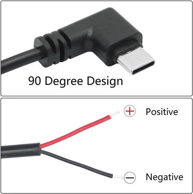Alt view image 3 of 6 - 4Pcs 90 Degree USB C to 2 Pin Bare Wire Cable, 1M/3FT Right Angle Type C Male Plug Pigtail Cord, 22AWG 5V/3A Open End Power Wire for DIY Installation Replacement Repair
