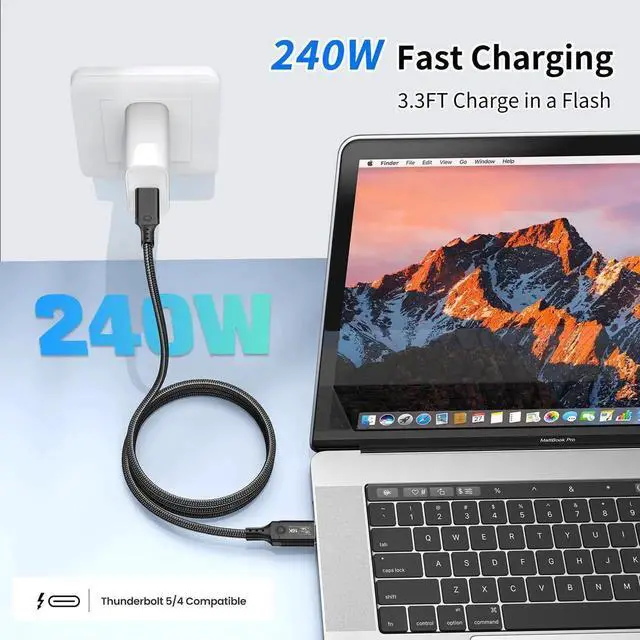 Alt view image 4 of 7 - 3.3FT Thunderbolt 5 Cable, 120Gbps Bandwidth Braided USB C Video Cable, 240W PD Fast Charging, Support 16K/Dual 8K, Compatible with Thunderbolt 4/5, USB4, SSD, MacBook M4 Pro, eGPU, Black