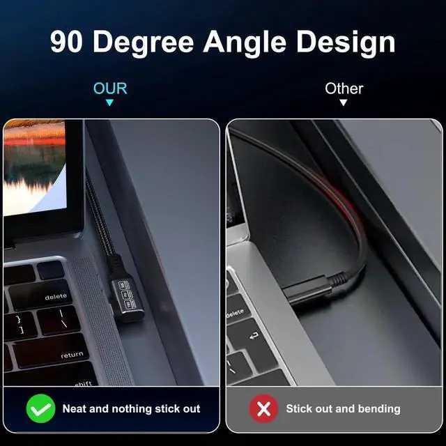 Alt view image 4 of 7 - 3.3FT Right Angle Thunderbolt 5 USB C Cable, 90 Degree 240W 80Gbps Braided USB C Monitor Cable, 8K/16K@60Hz Video, Compatible with Thunderbolt 4/5, USB4 Devices