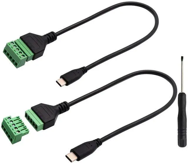 Main image of 2Pack 30CM USB Type C Screw Terminal Block Cable, USB-C Male Plug to 5 Pin Screw Terminal Connector with Shielded Terminal, Pluggable Adapter Converter Wire