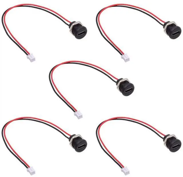 Alt view image 4 of 7 - 5Pcs DIY USB C Female Socket to 2Pin Header Wire, 2.0mm Pitch Panel Mount Waterproof USB C Jack, DC 5V Power Extension Cord, 17.5cm