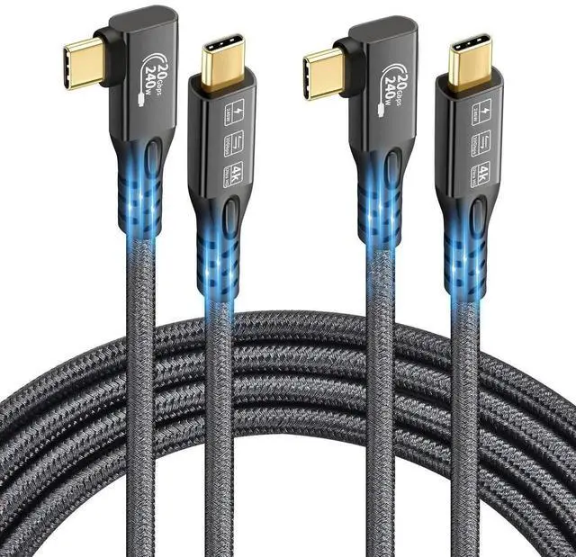 Main image of 2PCS 0.5M 90 Degree USB C 3.2 Gen2x2 Cable, 20Gbps Data Transfer, 240W PD3.1 5A Fast Charging with E-Marker, 4K@60Hz UHD Video, Compatible with Thunderbolt 3/4, iPhone 15 Pro, MacBook