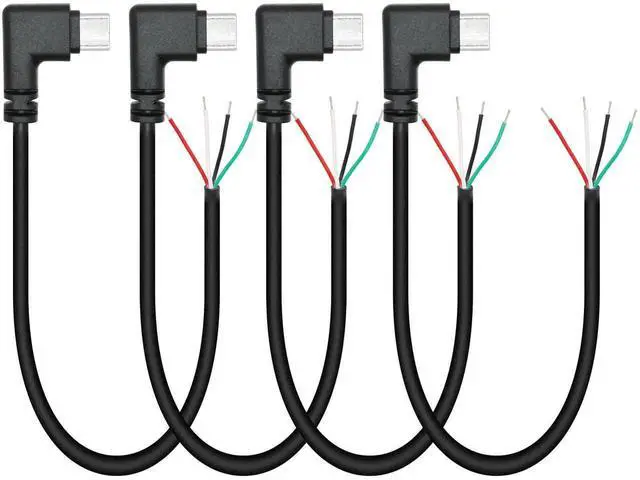 Main image of 4Pcs 11Inch 90 Degree USB C to 4 Pin Bare Wire Cable, Right Angle USB Type C Male Plug Open End Pigtail Wire, 5V/2A Power Data Cord for USB Device Replacement Repair DIY Project