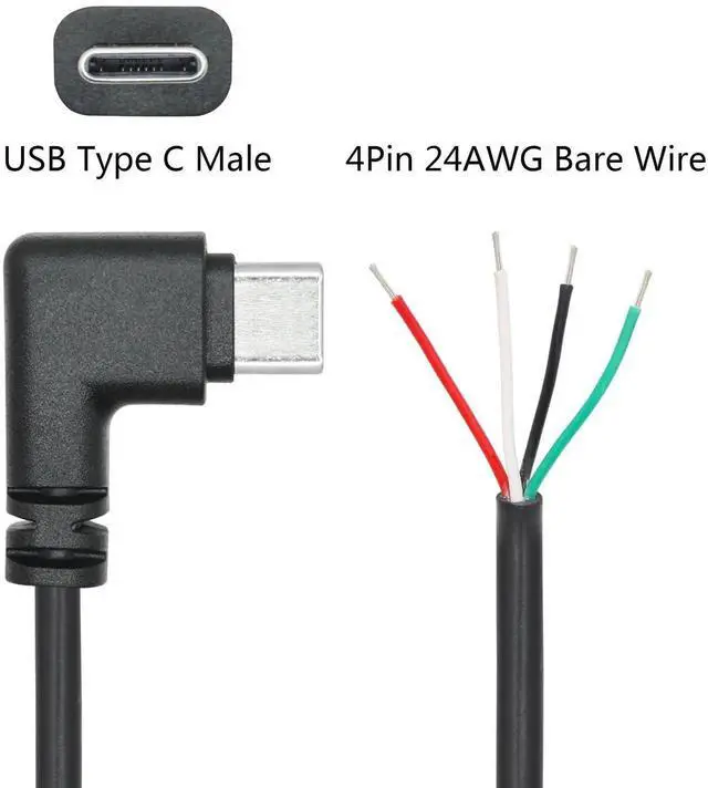 Alt view image 3 of 7 - 4Pcs 11Inch 90 Degree USB C to 4 Pin Bare Wire Cable, Right Angle USB Type C Male Plug Open End Pigtail Wire, 5V/2A Power Data Cord for USB Device Replacement Repair DIY Project