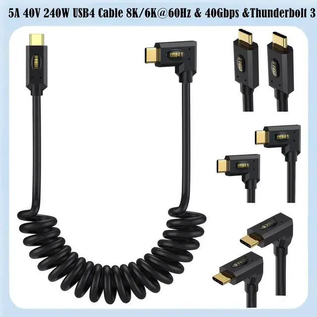 Alt view image 4 of 6 - 4FT/1.2M Coiled Spring USB4.0 Cable, USB C to USB C Male to Male Spiral Cord, 40Gbps Data Transfer, 240W PD Fast Charging, 8K/6K@60Hz UHD Video, Up/Down Angle Design