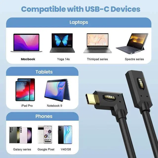 Alt view image 2 of 7 - 4FT/1.2M Straight to Left/Right Angled Coiled USB4.0 Extension Cable, USB C Male to Female Spiral Spring Cord, 40Gbps Data Transfer, 240W PD Fast Charging, 8K/6K@60Hz UHD Video