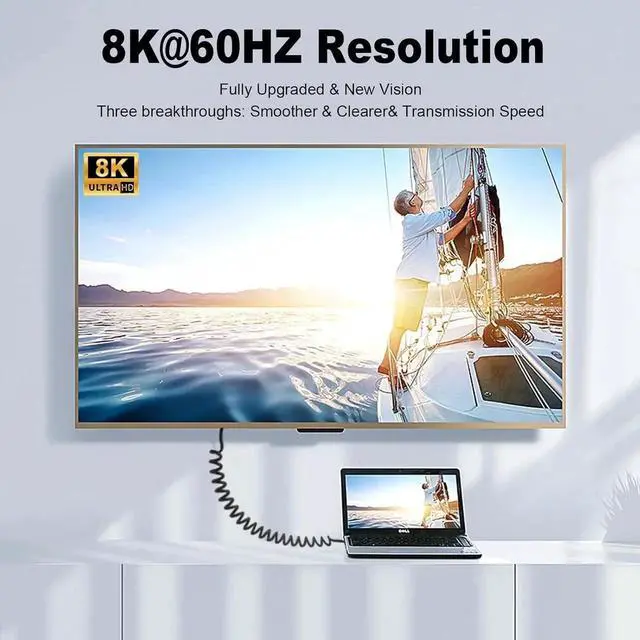 Alt view image 5 of 7 - 4FT/1.2M Straight to Left/Right Angled Coiled USB4.0 Extension Cable, USB C Male to Female Spiral Spring Cord, 40Gbps Data Transfer, 240W PD Fast Charging, 8K/6K@60Hz UHD Video