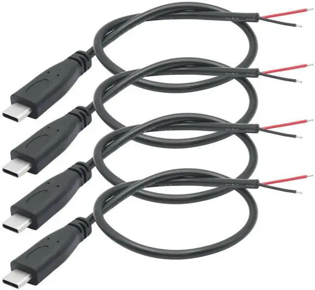 Main image of 4Pcs 9Inch/25cm Short USB C to 2 Pin Bare Wire Cable, USB Type C Male Plug Open End Pigtail Power Wire, 5V/3A for USB C Equipment Installation, Replacement Repair and DIY Projects